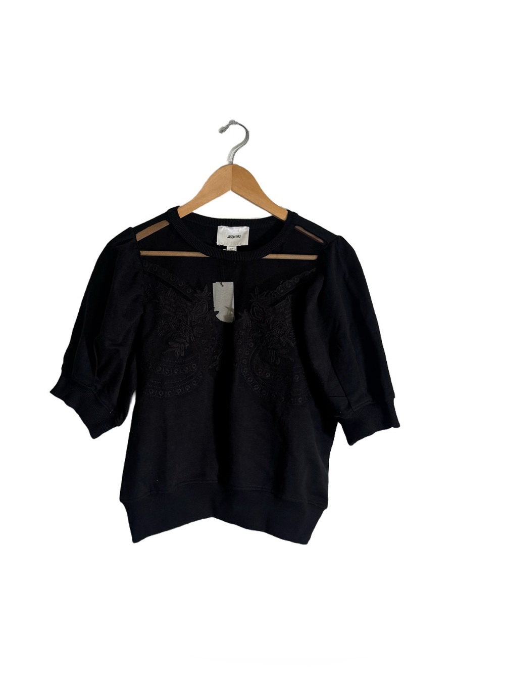 Jason Wu Edit Puff Sleeve Top Women's Small Sheer Embroidery Black Casual NWT